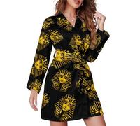 FWJZDSP Copricapo da Faraone Egiziano, Maschera Dorata, Vestaglia da Donna, Manica Lunga, Accappatoio Corto, Morbido, Pigiama al Ginocchio