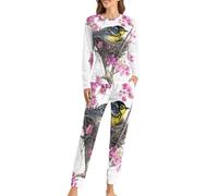 FWJZDSP Costruire Una casa Tropicale Set Pigiama da Donna 2 Pezzi Pigiama da casa Manica Lunga Pantaloncino Lungo con Tasche