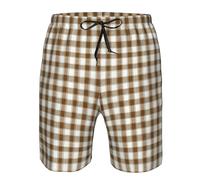 FWJZDSP Costume da Bagno da Uomo a Quadretti Marroni, ad Asciugatura Rapida, con Tasche.