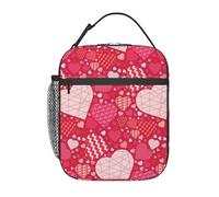 FWJZDSP Cuori in stile patchwork nei toni del rosa, borsa porta pranzo portatile, contenitore termico per il pranzo, borse riutilizzabili per donne, uomini, lavoro, picnic, campeggio