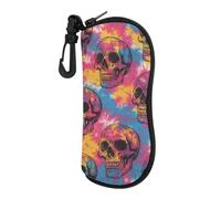 FWJZDSP Custodia morbida con cerniera per occhiali da vista con teschio e stampa tie-dye anni '70, portatile e sicura, per uomo e donna.