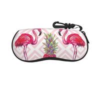 FWJZDSP Custodia per occhiali personalizzata con stampa di fenicotteri rosa e pino, custodia per occhiali con cerniera, custodia in neoprene morbido per uomo e donna
