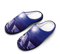 FWJZDSP Delfino nel mare blu profondo Pantofole da uomo in memory foam leggere e comode, in cotone, per interni ed esterni