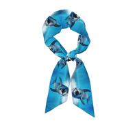 FWJZDSP Divertente sciarpa da donna con delfino che ti guarda, morbida seta di poliestere lucido, uso tutto l'anno, protezione solare calore, accessorio alla moda versatile, 7,6 x 119,4 cm