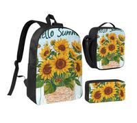 FWJZDSP Elegante set zaino con girasoli vivaci e farfalla blu, completo di portapranzo e custodia, ideale come regalo per la corsa.