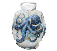 FWJZDSP Felpa con Cappuccio per Adulti Blue Octopus, a Maniche Lunghe, Casual, con Tasche, per Donne e Uomini