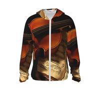 FWJZDSP Giacca con Cappuccio e Protezione Solare, Manica Lunga, Cerniera, Protezione Solare UPF 50+, con Tasche per Donna e Uomo/Violino e Libro