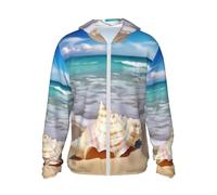 FWJZDSP Giacca con Cappuccio e Protezione Solare, Manica Lunga, Cerniera, Protezione Solare UPF 50+, con Tasche per Donna e Uomo/Oceano, Onda e Conchiglia