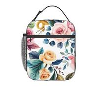 FWJZDSP Grandi rose ornamentali floreali su un motivo bianco, borsa per il pranzo portatile, contenitore per il pranzo isolato, riutilizzabile, per donne, uomini, lavoro, picnic, campeggio