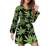 FWJZDSP Green_Weed Accappatoi da Donna a Maniche Lunghe, Accappatoio Corto, Morbido, Pigiama al Ginocchio