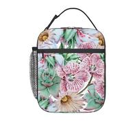 FWJZDSP Lunch box riutilizzabile per donne e adulti, borsa termica con fiori vivaci e piante grasse ad, borsa termica in poliestere per picnic, lavoro, viaggi, spiaggia o escursioni