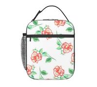 FWJZDSP Lunch box riutilizzabile per donne e adulti, borsa termica per il pranzo con rose rosse e foglie verdi, borsa termica in poliestere per picnic, lavoro, viaggi, spiaggia o escursioni