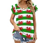 FWJZDSP Magliette da Donna con Bandiere del Drago Gallese, Tunica a Maniche Corte, Scollo a V, Maglietta con Volant