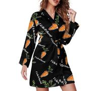 FWJZDSP Mi Piace la Carota, Accappatoio da Donna a Maniche Lunghe, Corto, Morbido, da casa, Pigiama al Ginocchio