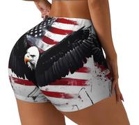 FWJZDSP Pantaloncini da Allenamento da Donna con Stampa di Aquila e Bandiera Americana, a Vita Alta, Elasticizzati, Stile Biker, Ideali per Palestra, Corsa, Yoga e per l'uso Quotidiano.