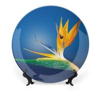 FWJZDSP Piatti decorativi da appendere alla parete, 25 cm, piatto rotondo con supporto, piatti piani in ceramica, piatto in porcellana con fiore di del paradiso, decorazione da parete per il Ringraz