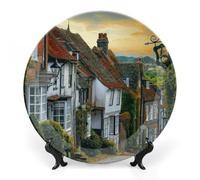 FWJZDSP Piatti decorativi da appendere alla parete, 6", piatto rotondo con supporto, piatti da portata in ceramica, piatto in porcellana con paesaggio le e casa, decorazione da parete per il Rin