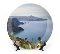 FWJZDSP Piatti decorativi da appendere alla parete, 6", piatto rotondo con supporto, piatti piani in ceramica, piatto in porcellana Lipari Sicilia Mare Costa, decorazione da parete per il Ringraziame