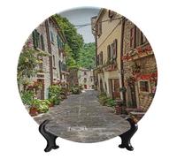 FWJZDSP Piatto decorativo in ceramica con paesaggio di strada stretta, rotondo, 15 cm, da appendere alla parete con supporto decorativo, personalizzabile su richiesta, decorazione per la casa.