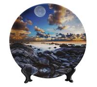 FWJZDSP Piatto decorativo in ceramica rotondo da 15 cm con paesaggio roccioso e luna piena, con supporto verticale, personalizzabile su richiesta, decorazione mistica.