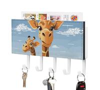 FWJZDSP Portachiavi a forma di giraffa da parete, autoadesivo, in pelle, grande, decorativo, con 5 ganci, per appendere le chiavi in soggiorno, ufficio, stile bianco