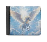 FWJZDSP Portafoglio sottile a due ante bianco con motivo a cavallo con ali per uomo, portafogli in pelle con fermasoldi, borsa verticale