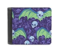 FWJZDSP Portafoglio sottile a due ante con teschio e ali di pipistrello per uomo, portafogli in pelle con fermasoldi, borsa verticale