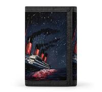 FWJZDSP Portafoglio sottile a tre ante con porta carte e porta monete a forma di barca a vela che affonda, motivo: Titanic, per viaggi, tasca con portachiavi