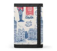 FWJZDSP Portafoglio sottile a tre ante, portamonete, porta carte, con portachiavi, per uomo e donna, modello Coffee Culture di London Building