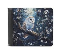 FWJZDSP Portafoglio sottile bifold con fermasoldi, motivo gufo, fiori e luna, per uomo, in pelle, con borsa verticale
