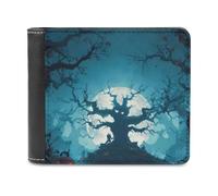FWJZDSP Portafoglio sottile bifold in pelle con 6 tasche porta carte di credito, regalo per Halloween, albero horror, zucche, chiaro di luna