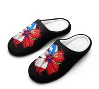 FWJZDSP PR Stato Cultura Radici Amapola Boricua Bandiera Ibisco Pantofole da donna in cotone Morbide scarpe da casa chiuse Pantofole antiscivolo per interni ed esterni