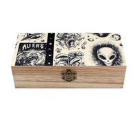 FWJZDSP Scatola portaoggetti in legno con coperchio incernierato a forma di astronave buco nero e alieni, pianeti, contenitore per gioielli e ricordi, organizer decorativo.