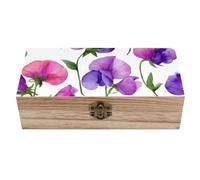 FWJZDSP Scatola portaoggetti in legno con coperchio incernierato e fiori di pisello viola, contenitore per gioielli e ricordi, organizer decorativo