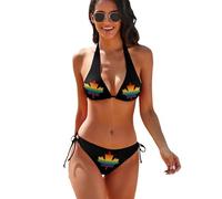 FWJZDSP Set Bikini a Due Pezzi da Donna con Top Imbottito e Laccetti Laterali, Marchio LGBTQ Proud Canada Maple.