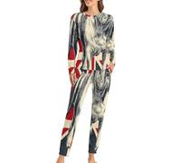 FWJZDSP Set Pigiama da Donna con Bulldog Inglese e Bandiera Union Jack, Composto da 2 Pezzi: Pigiama a Maniche Lunghe e Pantaloni Lunghi con Tasche.