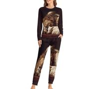 FWJZDSP Set Pigiama da Donna Lion Lamb God, 2 Pezzi, Pigiama da casa a Maniche Lunghe e Pantaloni Lunghi con Tasche