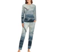 FWJZDSP Set Pigiama da Donna Seagulls1 con Barche a Vela in Volo sull'oceano, Composto da 2 Pezzi: Pigiama a Maniche Lunghe e Pantaloni Lunghi con Tasche.