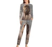 FWJZDSP Set Pigiama da Uomo e da Donna Lion, 2 Pezzi, Pigiama da casa a Maniche Lunghe e Pantaloni Lunghi con Tasche.