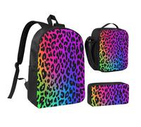 FWJZDSP Set zaino casual con vivace stampa leopardata, completo di portapranzo e custodia, ideale per picnic, gite e spostamenti quotidiani.
