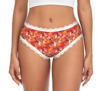 FWJZDSP Slip Bikini da Donna Anni '70 con Stampa a Funghi e Pizzo, Modello a Vita Bassa e SGAMBATO, Perfetto per Tutti i Giorni.