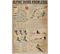 FWJZDSP Tipi di sci alpino Poster in metallo Sci alpino Conoscenza Targhe in metallo Camera da letto Bagno Sci Club Scuola Cucina Casa Arte Decorazione da parete Targa 8x12 pollici