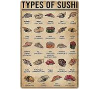FWJZDSP Vecchia targa di latta vintage tipi di sushi conoscenza segnaletica in metallo Sayori Bar Man Cave soggiorno parete Art Deco regalo divertente