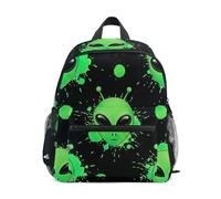 FWJZDSP Zainetto nero a forma di alieno verde per bambino, con targhetta per il nome, ideale per la scuola materna e l'asilo.