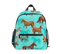 FWJZDSP Zainetto turchese con cavallo per bambini e bambine, piccolo zaino da viaggio con targhetta per il nome. Zainetti per bambini e bambine.