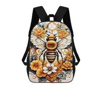 FWJZDSP Zaino da viaggio con api e fiori da 17 pollici, borsa per laptop con scomparto leggero, per borsa a tracolla da viaggio con tasche laterali e cerniera, cinghie regolabili