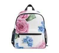 FWJZDSP Zaino per bambino piccolo con fiore blu e rosa rosa, con targhetta per il nome, zaino per la scuola materna per bambine, taglia media.