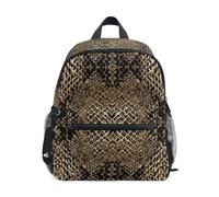 FWJZDSP Zaino per bambino piccolo con texture effetto pelle di serpente marrone e nera, con targhetta per il nome, zainetti da viaggio per bambini e bambine.