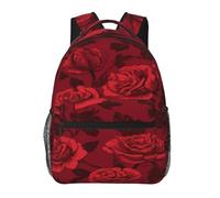 FWJZDSP Zaino pratico a forma piatta con rose rosse, ideale per escursioni e ufficio, per donne.