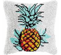FWRTYCB Latch hook Cuscini Kit Uncinetto Adulto Ananas Frutta Giallo Blu Tappeto Federa Bambini Principiante Ricamo fai da te Set fatto a mano Craft Divano Home Decor 43x43cm, 2 PCS